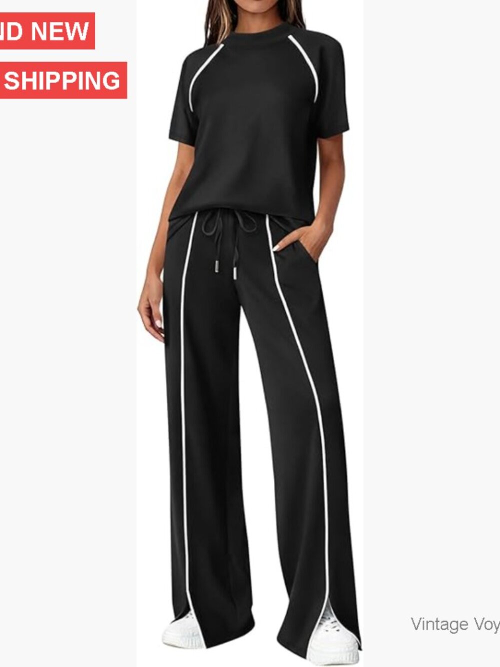 Large Two Piece Lounge Set Short Sleeve Sweatsuit Wide Leg Pants